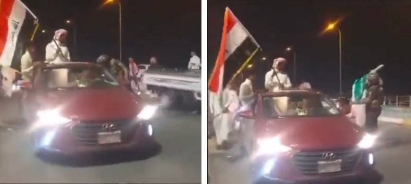 شاهد..رجل أمن عراقي يسحب "علم السعودية" من عراقيين أثناء احتفالهم باليوم الوطني بالمملكة الـ 92