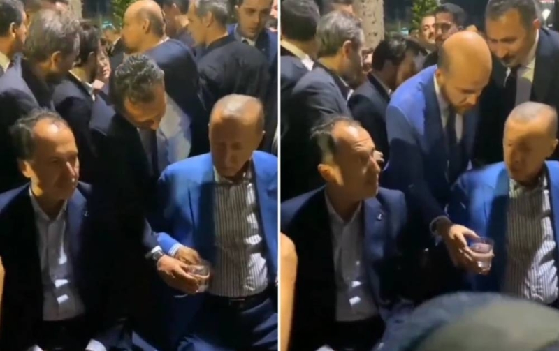 شاهد .. ردة فعل مفاجئة من أردوغان عندما قدم إليه حارسه الشخصي كوب ماء