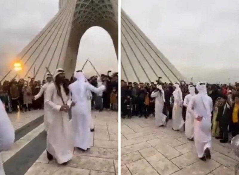 احتفالا بعودة العلاقات مع السعودية.. شاهد: رقص بالسيوف والزي العربي وسط العاصمة الإيرانية طهران